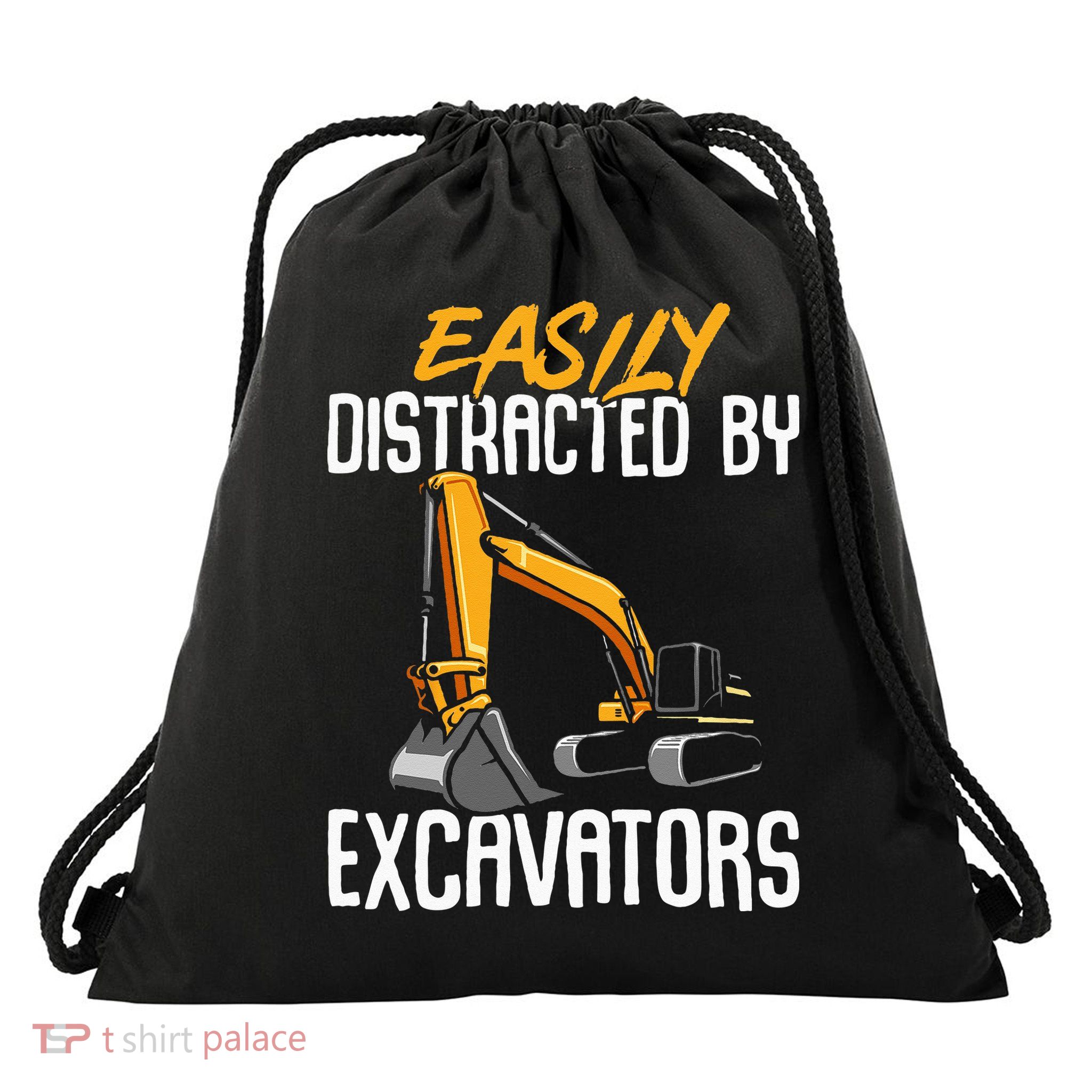 Kids Construction Vehicle Easily Distracted By Excavators Drawstring Bag