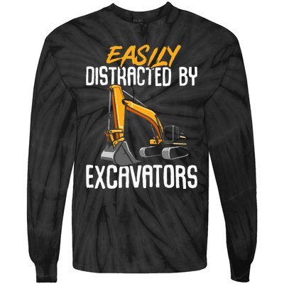 Kids Construction Vehicle Easily Distracted By Excavators Tie-Dye Long Sleeve Shirt