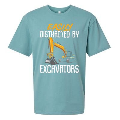 Kids Construction Vehicle Easily Distracted By Excavators Sueded Cloud Jersey T-Shirt