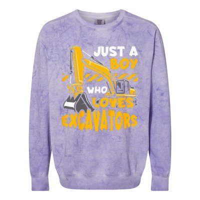 Kids Construction Vehicle Just A Who Loves Excavators Colorblast Crewneck Sweatshirt