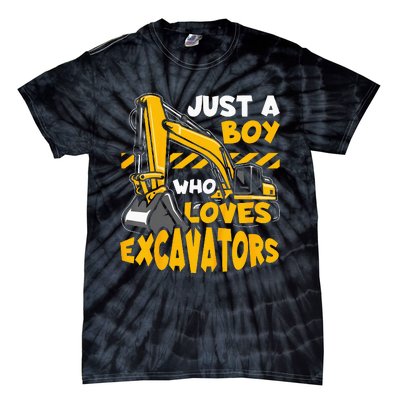 Kids Construction Vehicle Just A Who Loves Excavators Tie-Dye T-Shirt