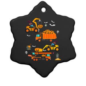 Kids Construction Vehicle Halloween Crane Truck Pumpkin Ceramic Star Ornament