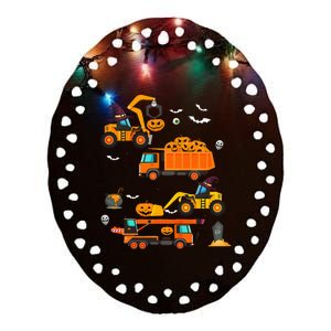 Kids Construction Vehicle Halloween Crane Truck Pumpkin Ceramic Oval Ornament