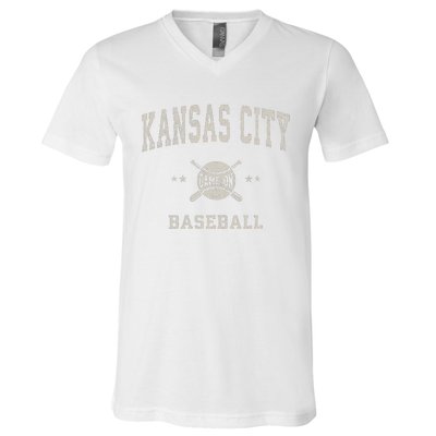 Kansas City Vintage Baseball Throwback V-Neck T-Shirt