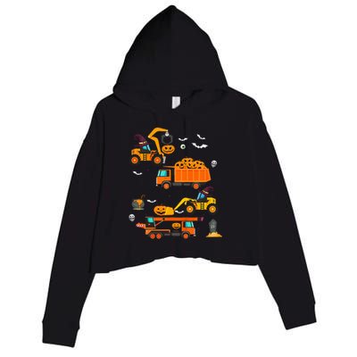 Kids Construction Vehicle Halloween Crane Truck Pumpkin Crop Fleece Hoodie