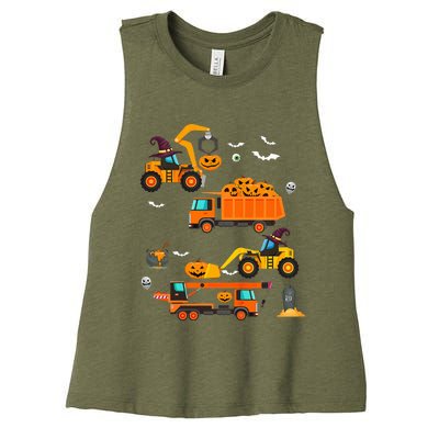 Kids Construction Vehicle Halloween Crane Truck Pumpkin Women's Racerback Cropped Tank