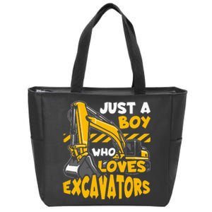 Kids Construction Vehicle Just A Boy Who Loves Excavators Zip Tote Bag