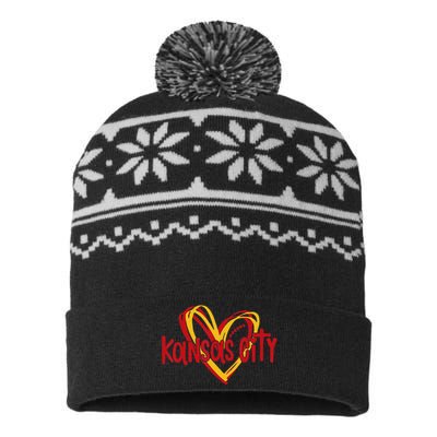 Kansas City Vintage Love Heart KC valentine day USA-Made Snowflake Beanie