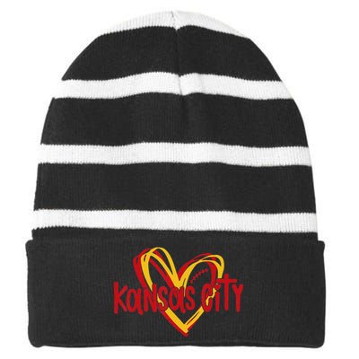 Kansas City Vintage Love Heart KC valentine day Striped Beanie with Solid Band