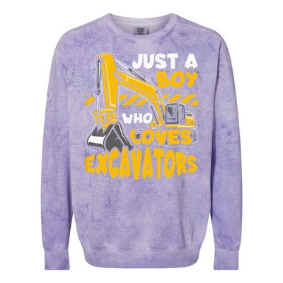 Kids Construction Vehicle Just A Boy Who Loves Excavators Colorblast Crewneck Sweatshirt