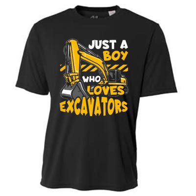 Kids Construction Vehicle Just A Boy Who Loves Excavators Cooling Performance Crew T-Shirt