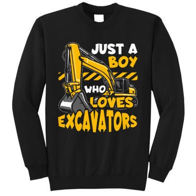 Kids Construction Vehicle Just A Boy Who Loves Excavators Sweatshirt