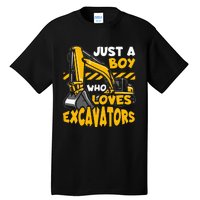 Kids Construction Vehicle Just A Boy Who Loves Excavators Tall T-Shirt