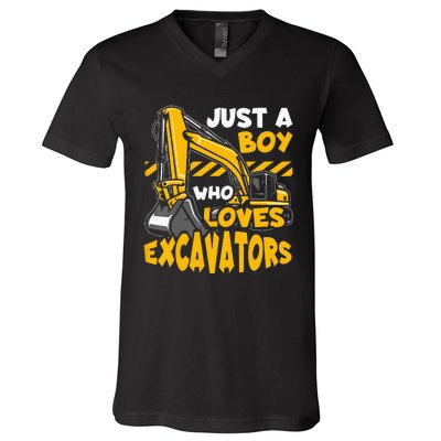 Kids Construction Vehicle Just A Boy Who Loves Excavators V-Neck T-Shirt