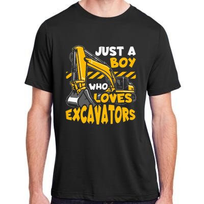 Kids Construction Vehicle Just A Boy Who Loves Excavators Adult ChromaSoft Performance T-Shirt