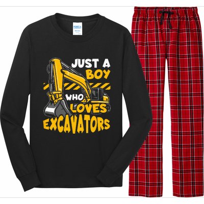 Kids Construction Vehicle Just A Boy Who Loves Excavators Long Sleeve Pajama Set