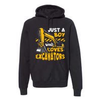 Kids Construction Vehicle Just A Boy Who Loves Excavators Premium Hoodie