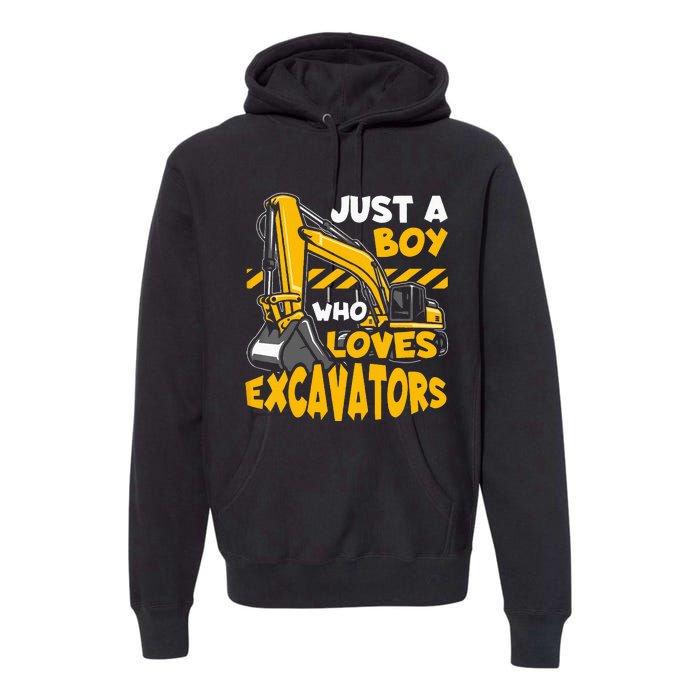 Kids Construction Vehicle Just A Boy Who Loves Excavators Premium Hoodie