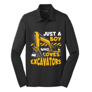 Kids Construction Vehicle Just A Boy Who Loves Excavators Silk Touch Performance Long Sleeve Polo