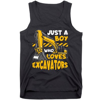 Kids Construction Vehicle Just A Boy Who Loves Excavators Tank Top