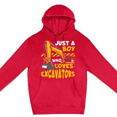 Kids Construction Vehicle Just A Boy Who Loves Excavators Premium Pullover Hoodie