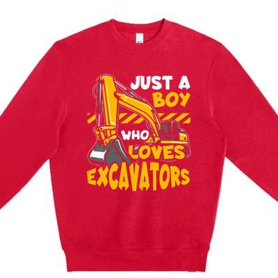 Kids Construction Vehicle Just A Boy Who Loves Excavators Premium Crewneck Sweatshirt