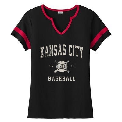 Kansas City Vintage Baseball Throwback Retro Design Ladies Halftime Notch Neck Tee