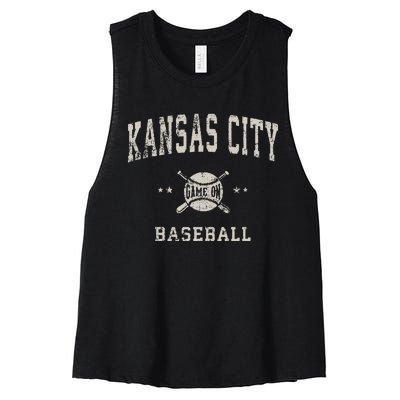 Kansas City Vintage Baseball Throwback Retro Design Women's Racerback Cropped Tank