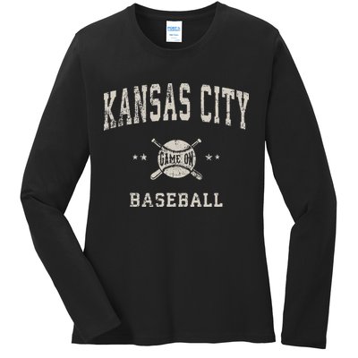 Kansas City Vintage Baseball Throwback Retro Design Ladies Long Sleeve Shirt
