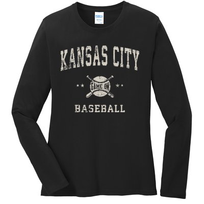 Kansas City Vintage Baseball Throwback Retro Design Ladies Long Sleeve Shirt