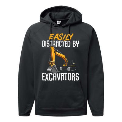 Kids Construction Vehicle Easily Distracted By Excavators Performance Fleece Hoodie