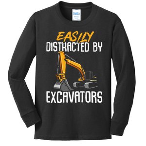 Kids Construction Vehicle Easily Distracted By Excavators Kids Long Sleeve Shirt