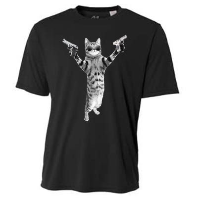 Kitty Cat With Gun Birthday And Halloween Cat Costume Cooling Performance Crew T-Shirt