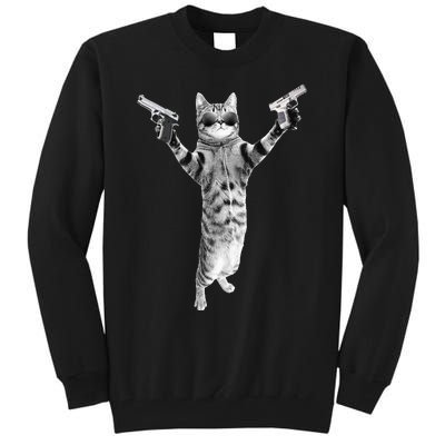 Kitty Cat With Gun Birthday And Halloween Cat Costume Tall Sweatshirt