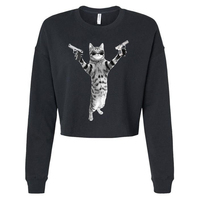 Kitty Cat With Gun Birthday And Halloween Cat Costume Cropped Pullover Crew