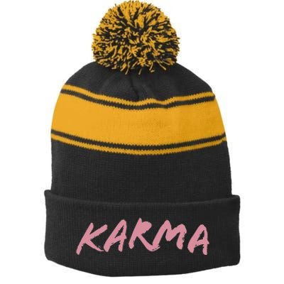 Karma Cool YogaStatement Quote Gift Women Men Stripe Pom Pom Beanie