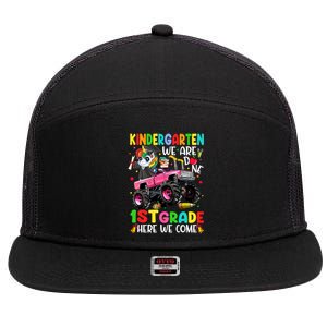 Kindergarten Done 1St Grade Here We Come Unicorn Graduation Gift 7 Panel Mesh Trucker Snapback Hat