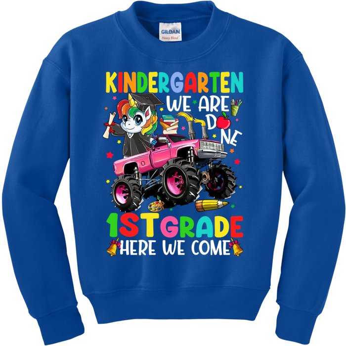 Kindergarten Done 1St Grade Here We Come Unicorn Graduation Gift Kids Sweatshirt