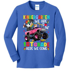 Kindergarten Done 1St Grade Here We Come Unicorn Graduation Gift Kids Long Sleeve Shirt