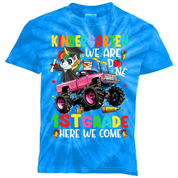 Kindergarten Done 1St Grade Here We Come Unicorn Graduation Gift Kids Tie-Dye T-Shirt