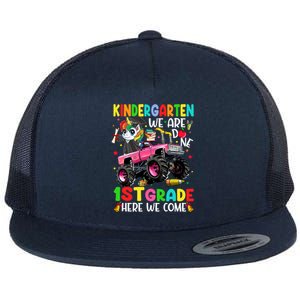 Kindergarten Done 1St Grade Here We Come Unicorn Graduation Gift Flat Bill Trucker Hat