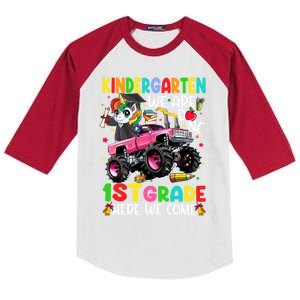 Kindergarten Done 1St Grade Here We Come Unicorn Graduation Gift Kids Colorblock Raglan Jersey