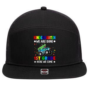 Kindergarten Done 1st Grade Here We Come Dinosaur 7 Panel Mesh Trucker Snapback Hat