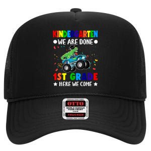 Kindergarten Done 1st Grade Here We Come Dinosaur High Crown Mesh Back Trucker Hat