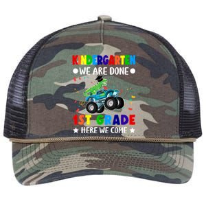 Kindergarten Done 1st Grade Here We Come Dinosaur Retro Rope Trucker Hat Cap