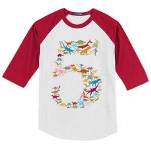 Kids Dinosaur 5th Birthday Boy 5 Year Old Tgiftrex Party Rawr Gift Kids Colorblock Raglan Jersey