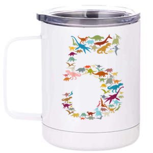 Kids Dinosaur 5th Birthday Boy 5 Year Old Tgiftrex Party Rawr Gift 12 oz Stainless Steel Tumbler Cup