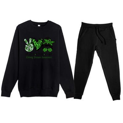 Kidney Disease Awareness Peace Love Cure Green Ribbon Messy Bun Kidney Premium Crewneck Sweatsuit Set