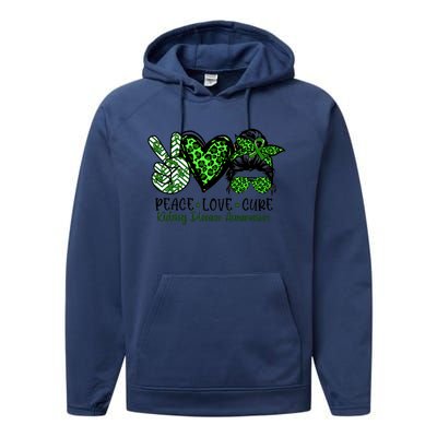 Kidney Disease Awareness Peace Love Cure Green Ribbon Messy Bun Kidney Performance Fleece Hoodie