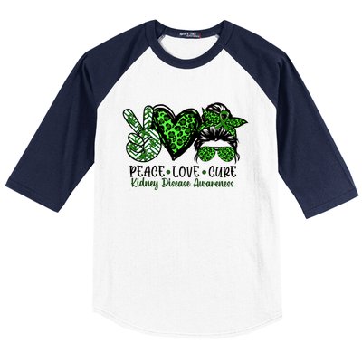 Kidney Disease Awareness Peace Love Cure Green Ribbon Messy Bun Kidney Baseball Sleeve Shirt